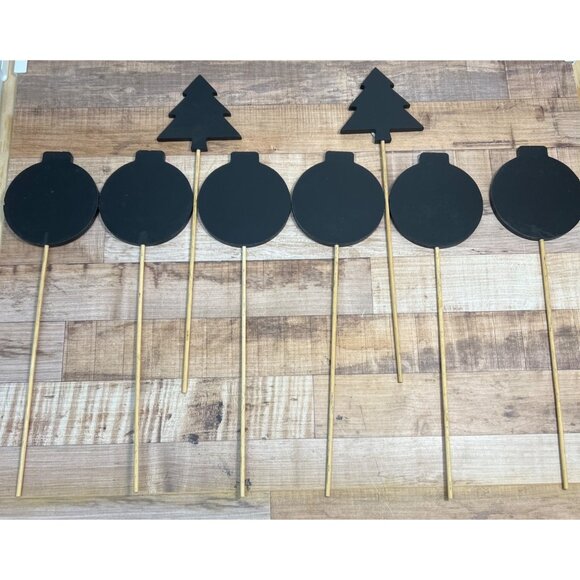 Set Of 8 Christmas Tree Ornament Chalkboard Signs On Wooden Sticks For Holiday - Picture 1 of 3